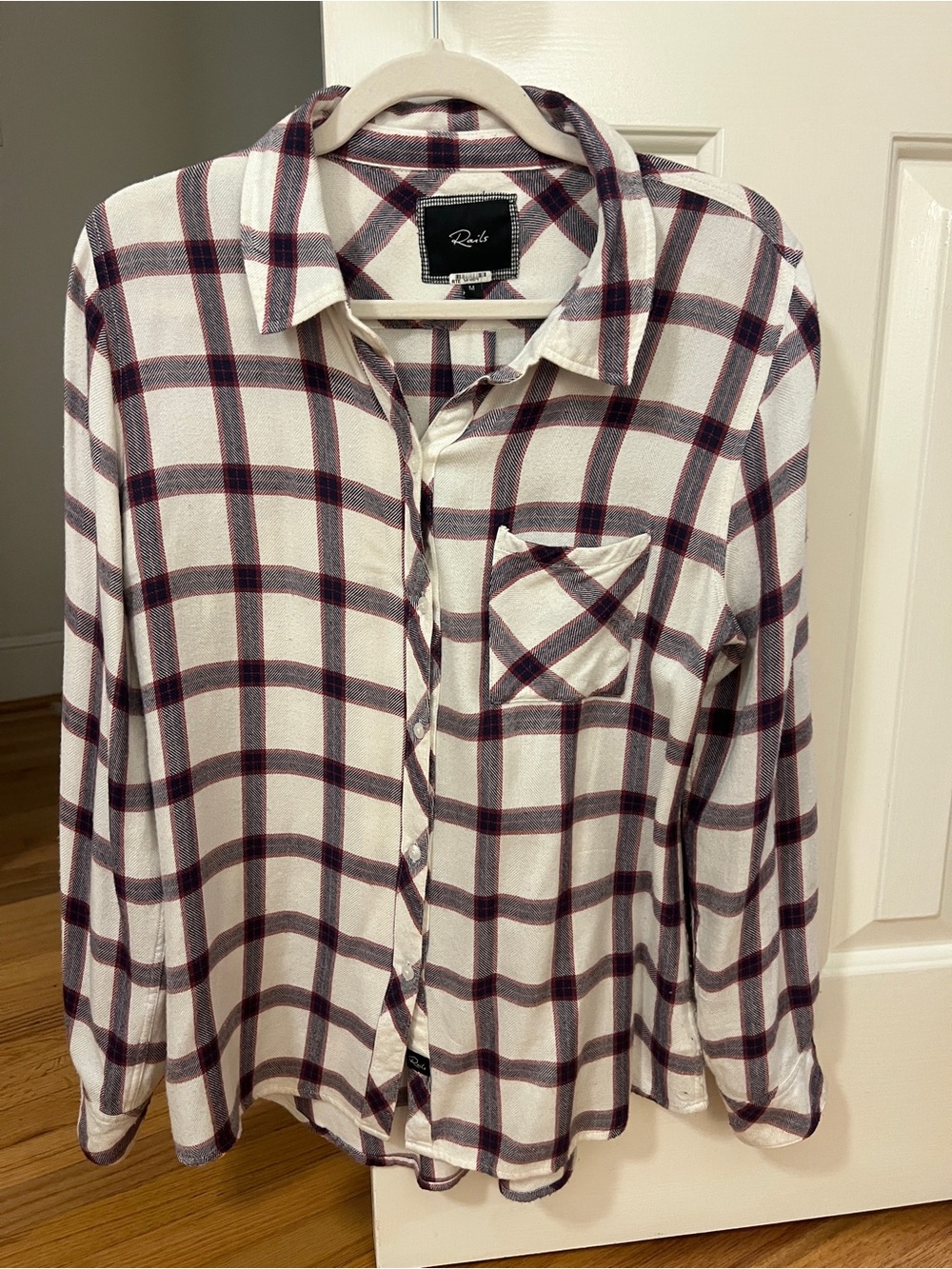 Rails Cream Plaid Button-Down Shirt with Burgundy and Navy Checks